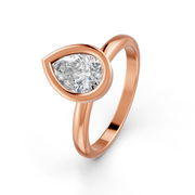 Pear Cut Real Moissanite Bezel Set Solitaire Ring 14K Gold Plated